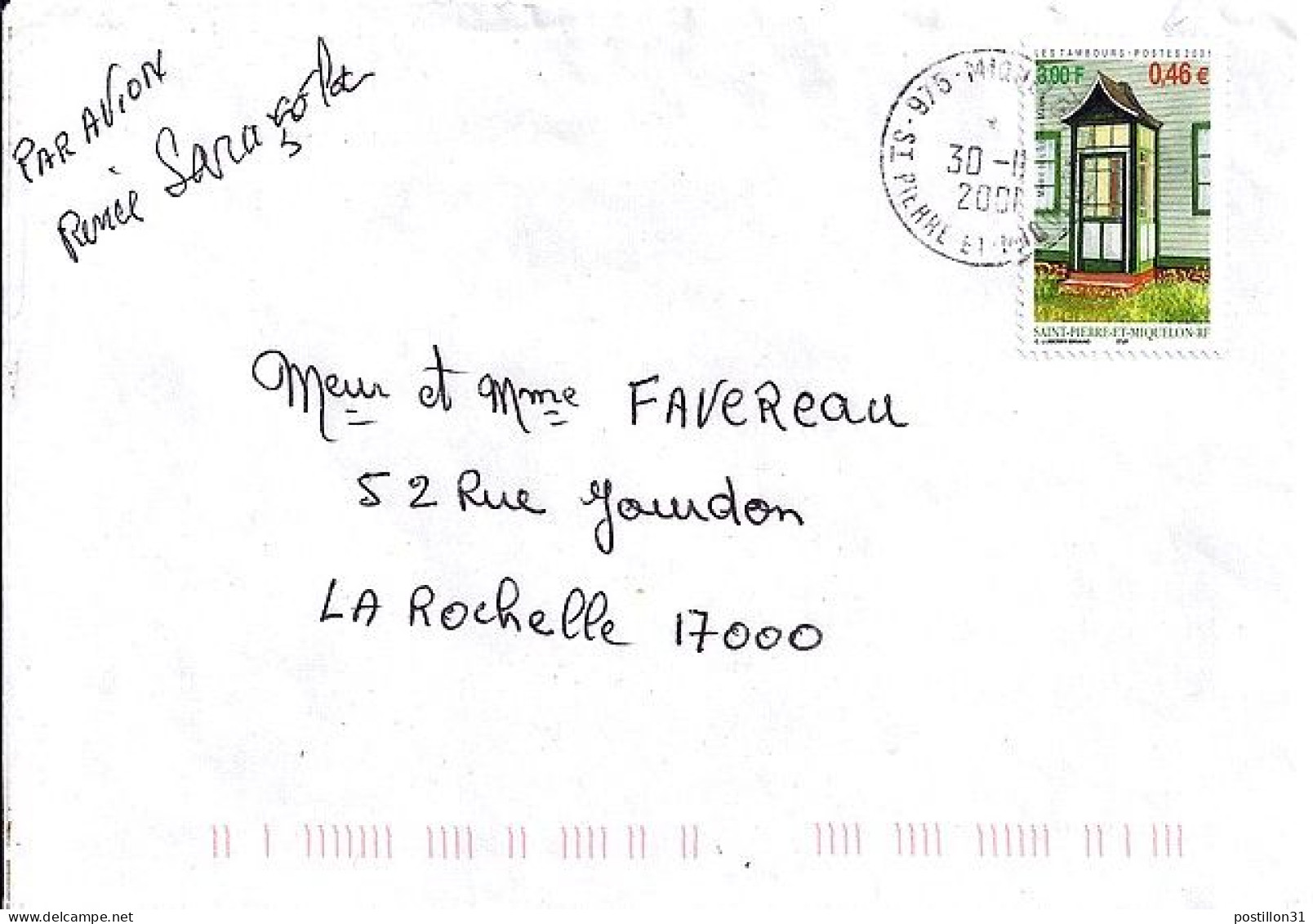 SPM N° 747 S/L.DE ST PIERRE/30.11.01  POUR LA FRANCE  - Cartas & Documentos