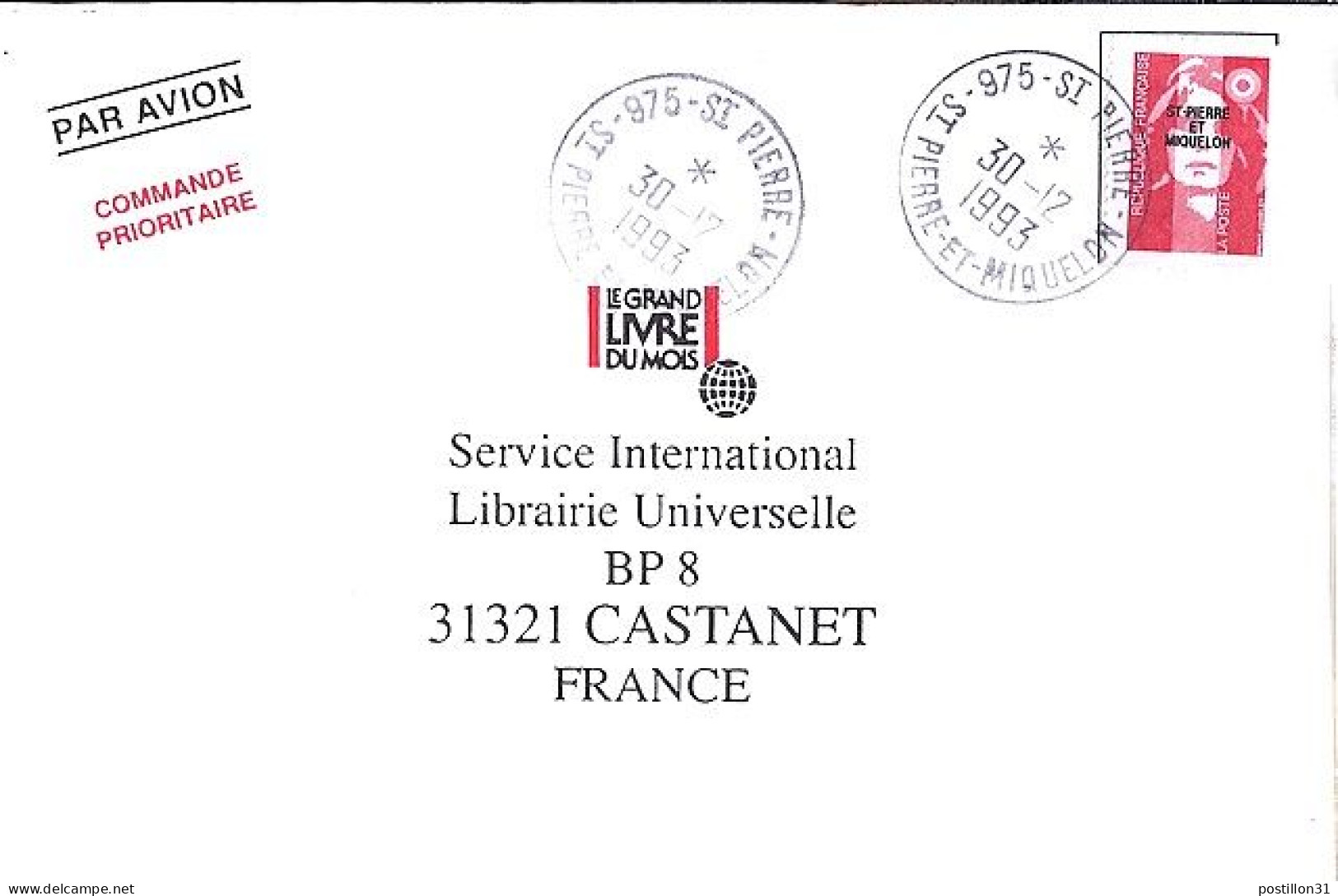 SPM N° 578 S/L.DE ST PIERRE/30.12.93  POUR LA FRANCE  - Covers & Documents