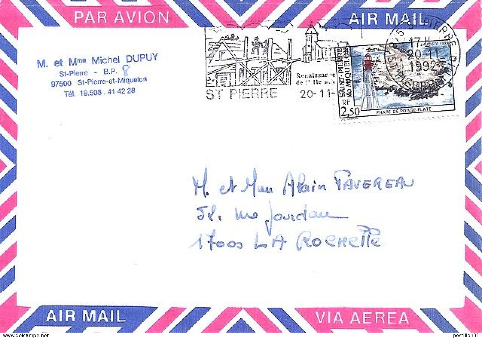 SPM N° 564 S/L.DE ST PIERRE/20.11.92  POUR LA FRANCE  - Cartas & Documentos