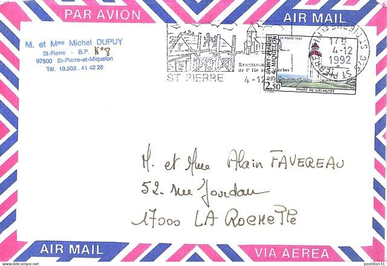 SPM N° 566 S/L.DE ST PIERRE/1992  POUR LA FRANCE  - Covers & Documents