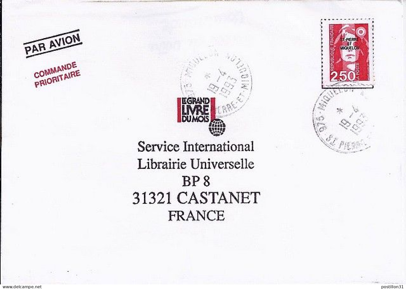SPM N° 553 S/L.DE ST PIERRE/19.4.93  POUR LA FRANCE  - Lettres & Documents
