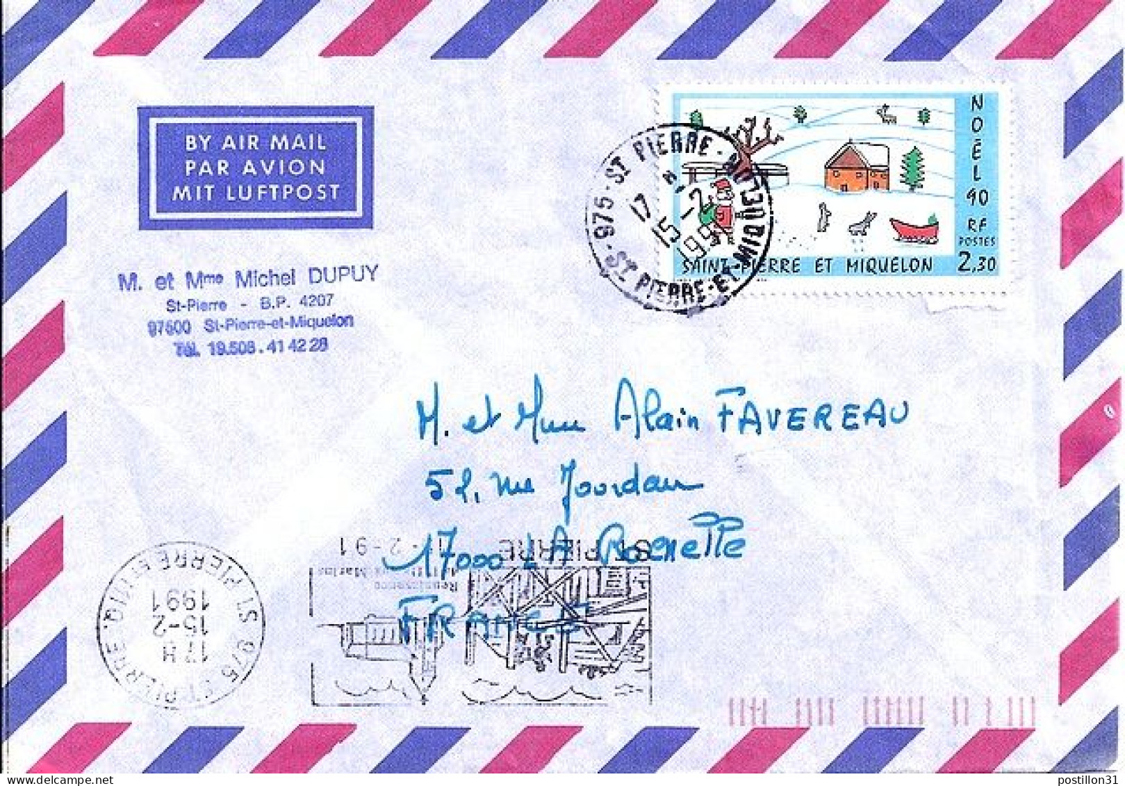 SPM N° 533 S/L.DE ST PIERRE/1991  POUR LA FRANCE  - Lettres & Documents