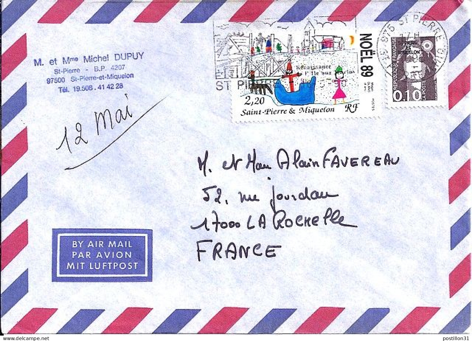 SPM N° 523/512 S/L.DE ST PIERRE/1990  POUR LA FRANCE  - Covers & Documents