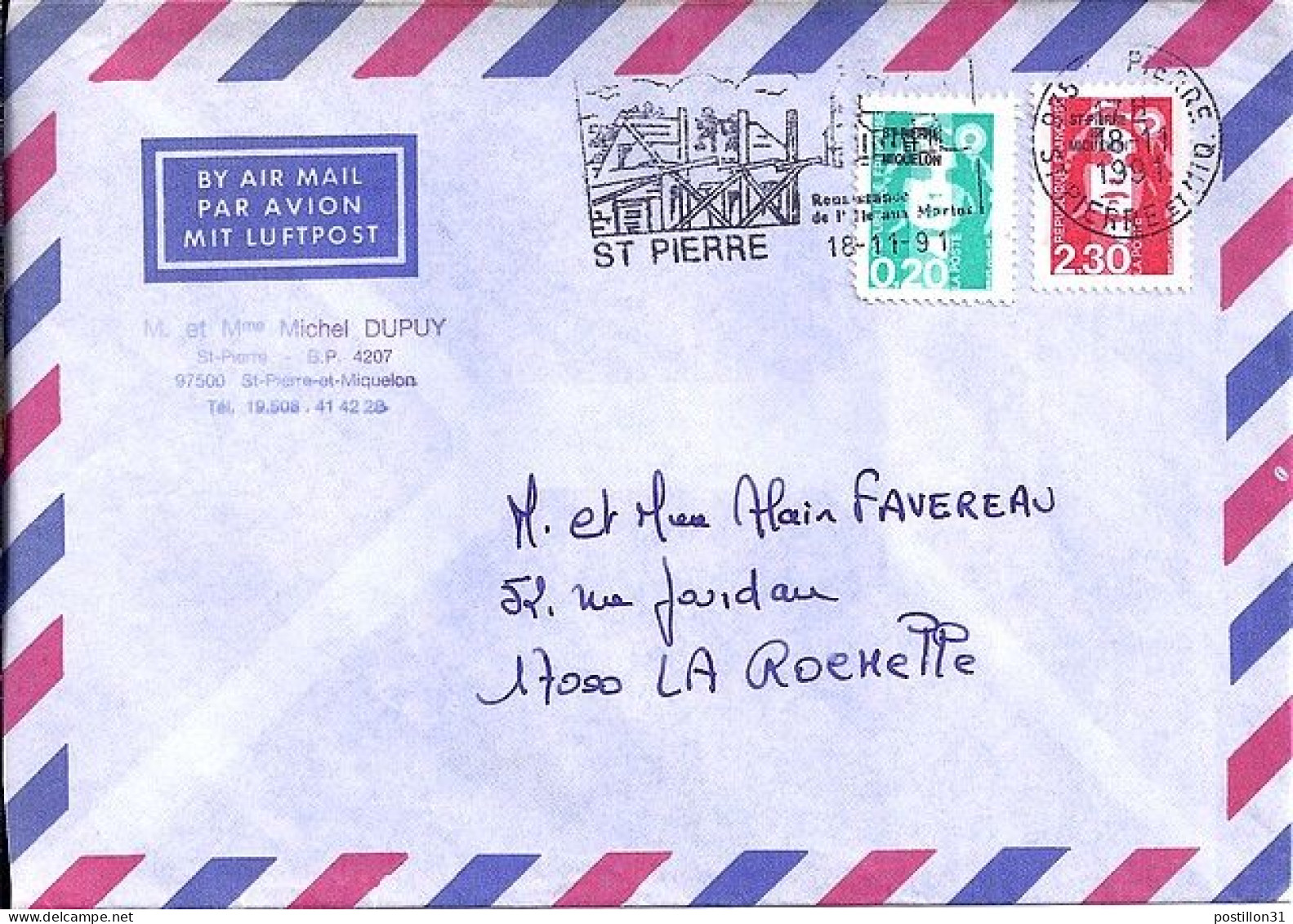 SPM N° 518/515 S/L.DE ST PIERRE/1991  POUR LA FRANCE  - Lettres & Documents