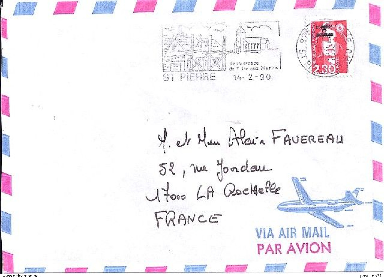 SPM N° 518 S/L.DE ST PIERRE/1990  POUR LA FRANCE  - Lettres & Documents