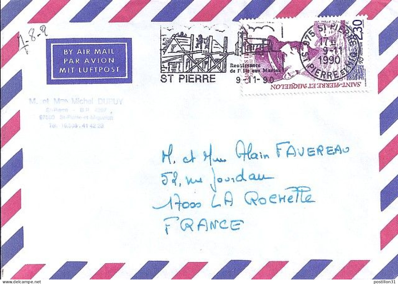 SPM N° 521 S/L.DE ST PIERRE/1990  POUR LA FRANCE  - Covers & Documents