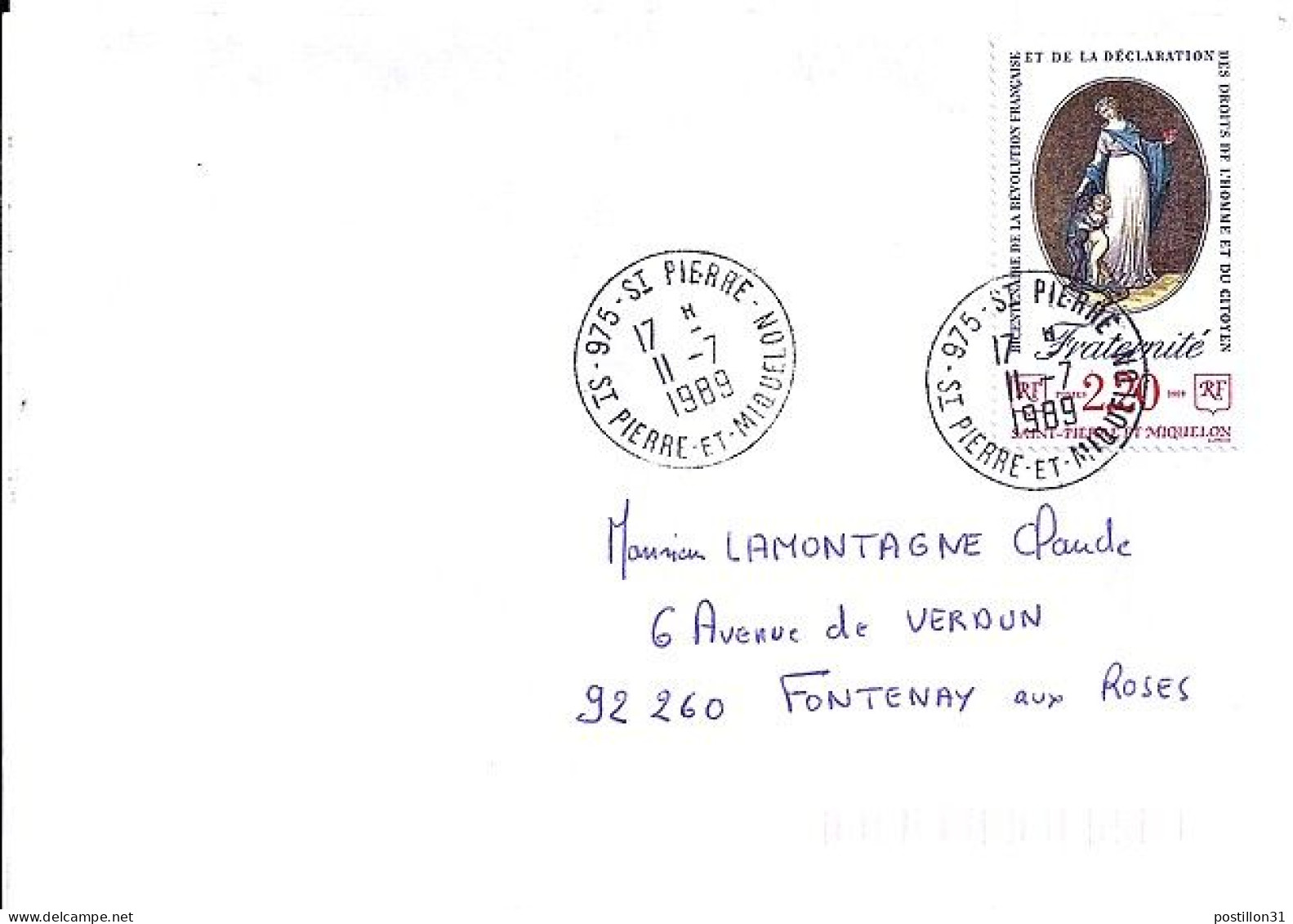 SPM N° 501 S/L.DE ST PIERRE/11.7.89  POUR LA FRANCE  - Brieven En Documenten