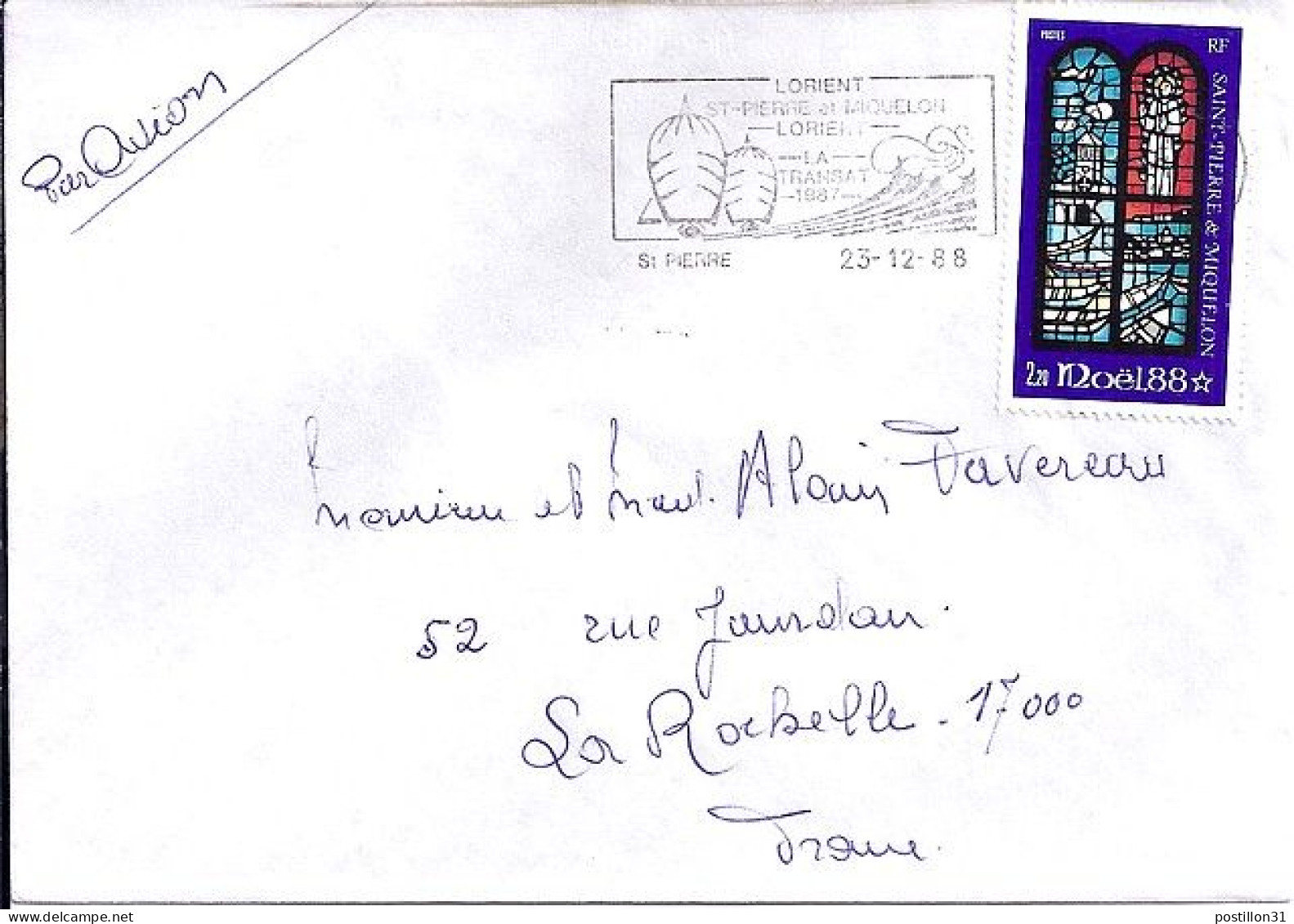 SPM N° 496 S/L.DE ST PIERRE/23.12.88  POUR LA FRANCE  - Brieven En Documenten