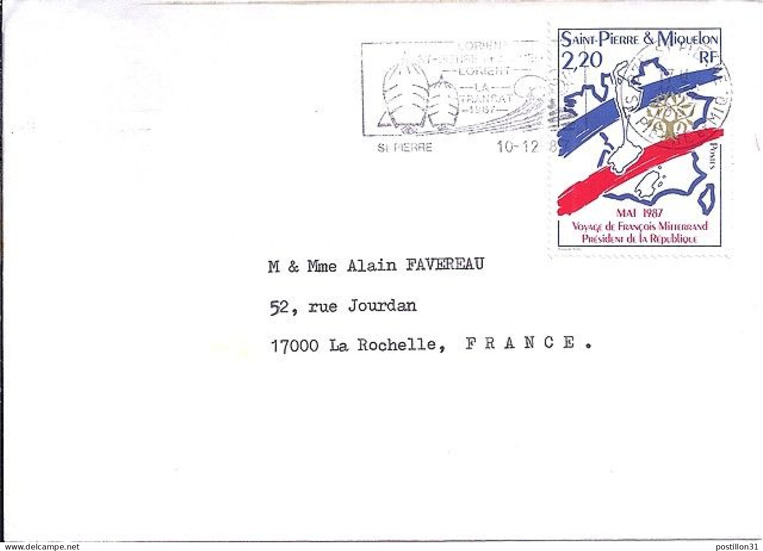 SPM N° 478 S/L.DE ST PIERRE/10.12.87  POUR LA FRANCE - Covers & Documents