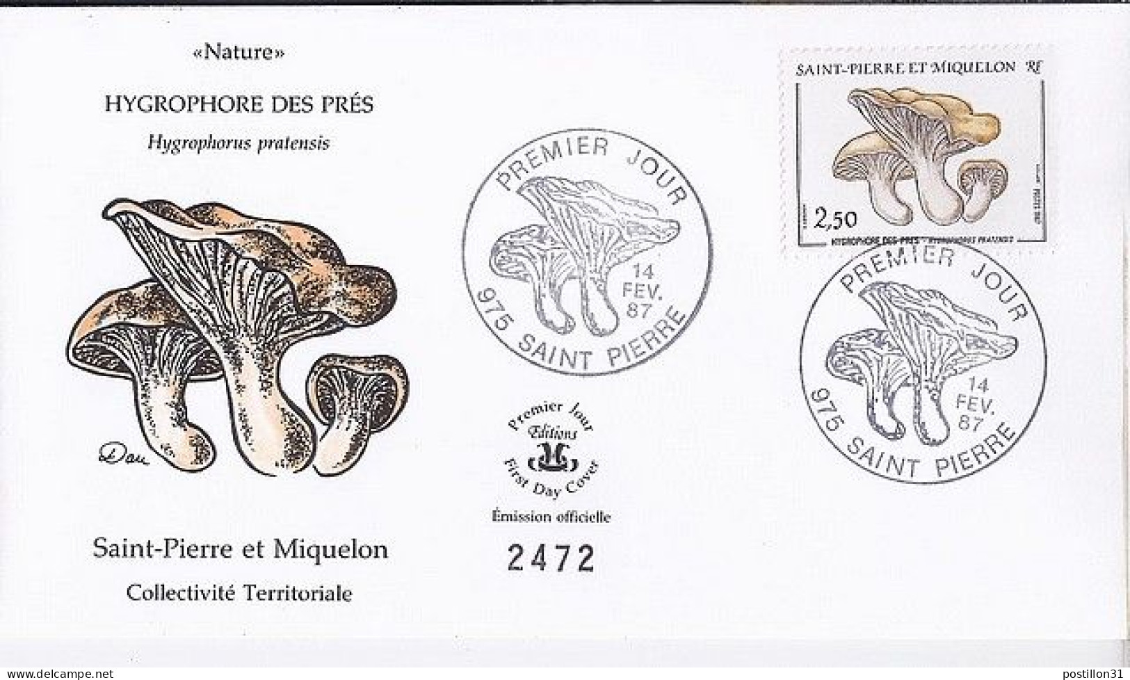 SPM N° 475 S/L.1° JOUR DE ST PIERRE/14.2.87  - Lettres & Documents