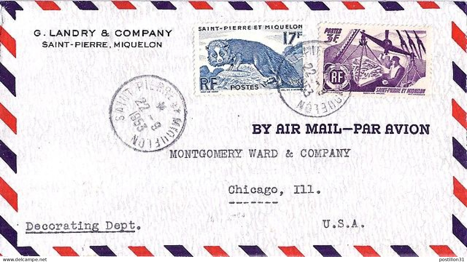 SPM N° 346/335 S/L.DE ST PIERRE ET MIQUELON/22.9.53  POUR LES USA - Briefe U. Dokumente