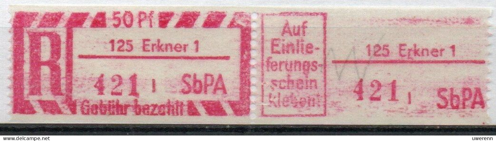 DDR Einschreibemarke Erkner SbPA Postfrisch, EM2B-125-1lII PU+ Zh - Etiquetas De Certificado