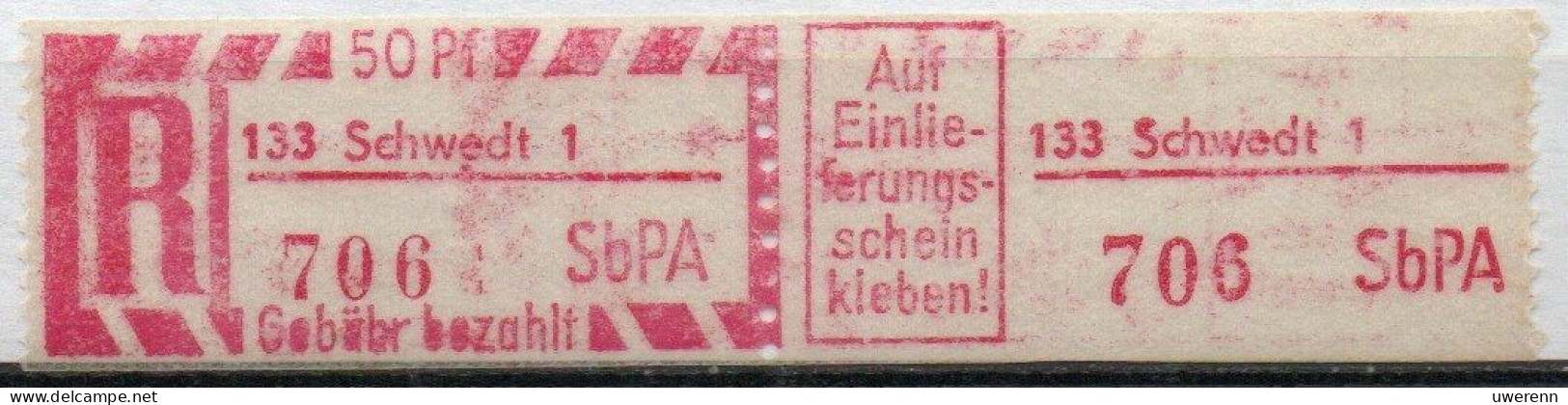 DDR Einschreibemarke Schwedt SbPA Postfrisch, EM2C-133-1 Zh - R-Zettel