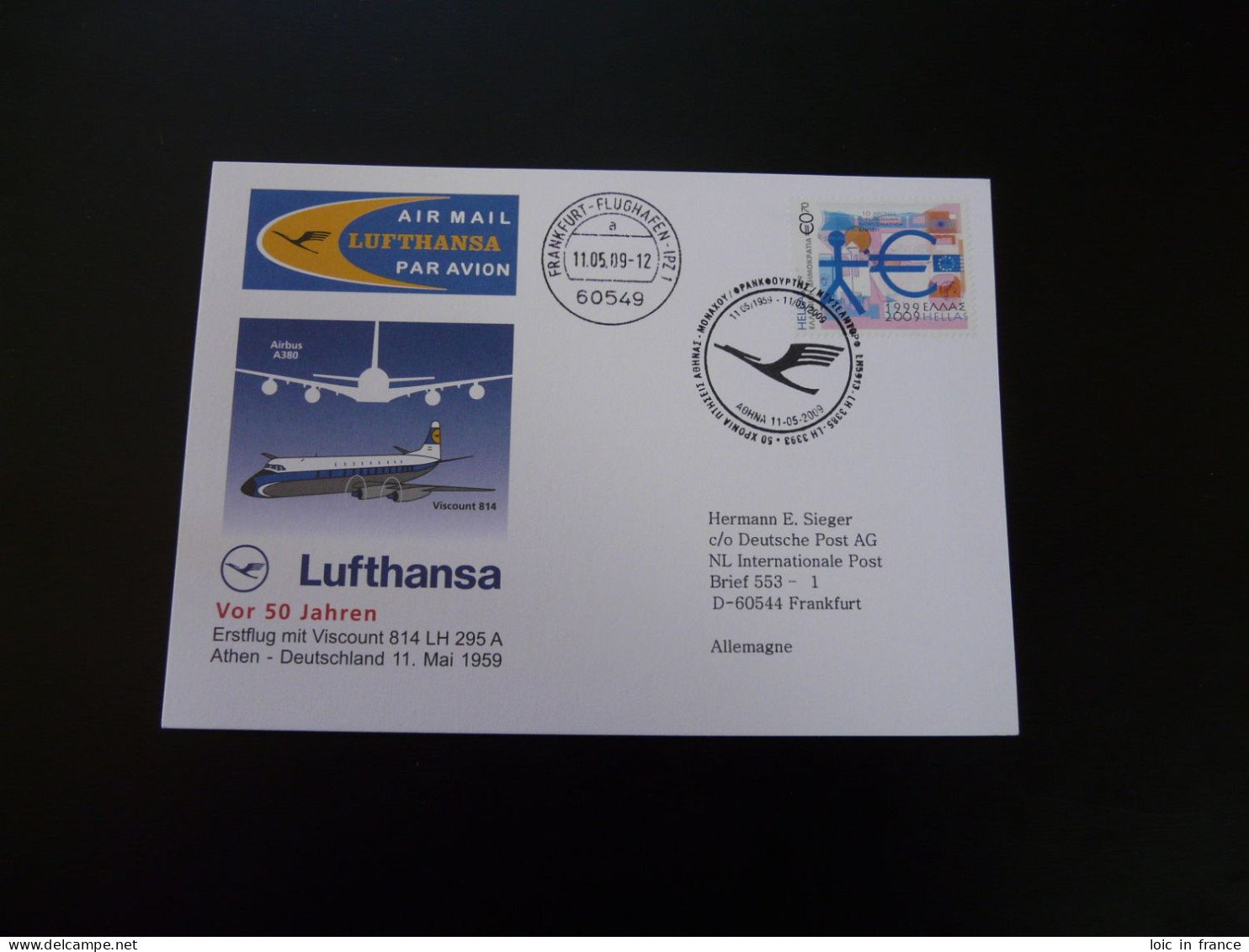 Premier Vol First Flight Athens Frankfurt Airbus A380 Lufthansa 2009 - Covers & Documents