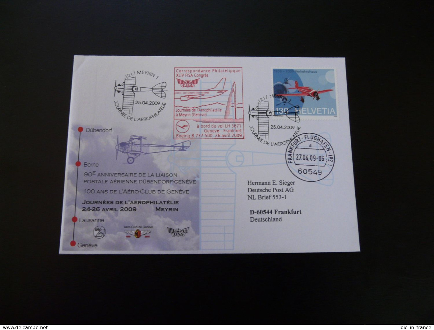 Lettre Vol Special Flight Geneve Frankfurt Boeing 737 Lufthansa 2009 - Briefe U. Dokumente