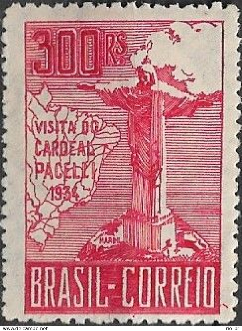 BRAZIL - CARDINAL PACELLI VISIT TO BRAZIL (3rd ISSUE, RED, 300 RÉIS) 1934 - MNH - Cristianismo