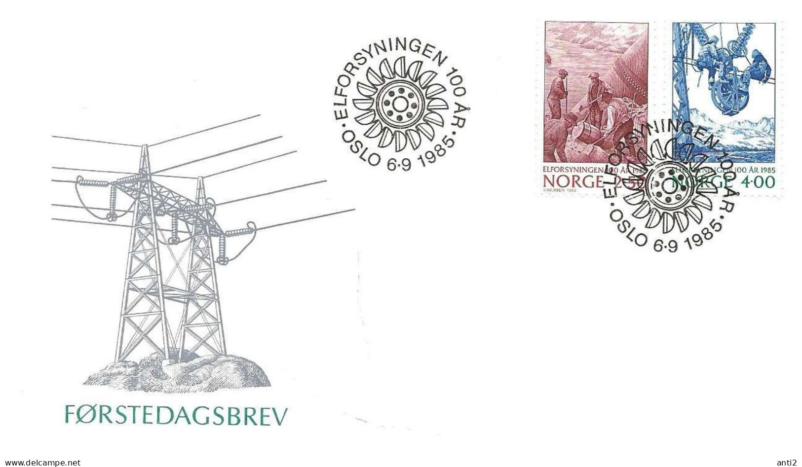 Norway 1985 Centenary Of Electricity Supply In Norway, High-voltage Line In The High Mountains Mi 928 - 929, FDC - FDC