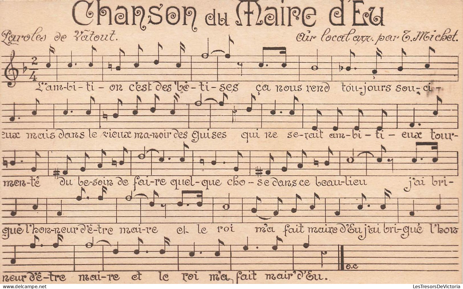FRANCE - Une Chanson Du Maire D'Eu - Partition De Musique - Paroles - Carte Postale Ancienne - Eu