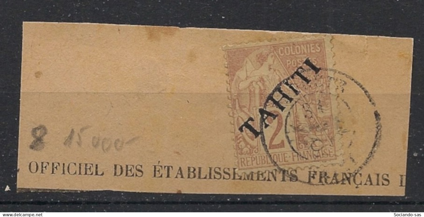 TAHITI - 1893 - N°YT. 8 - Type Alphée Dubois 2c Lilas-brun - Oblitéré Sur Fragment / Used - Usati