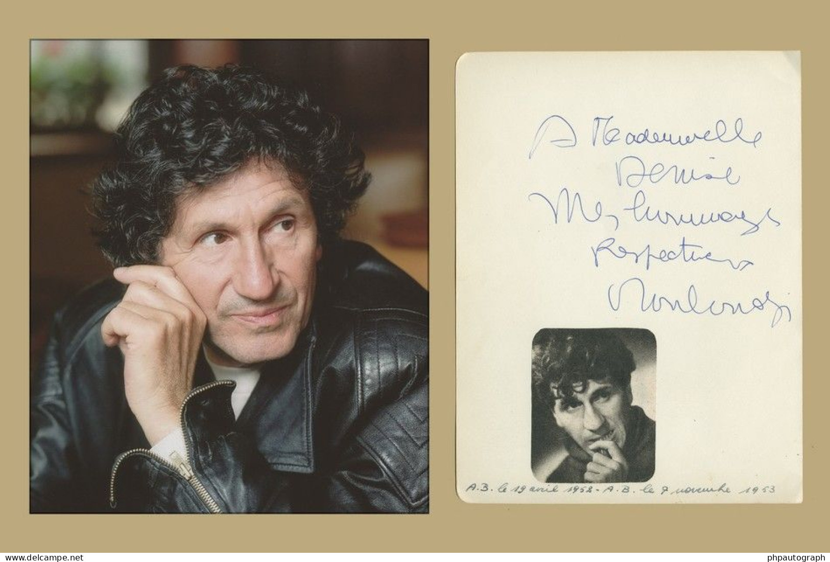 Marcel Mouloudji (1922-1994) - Chanteur & Acteur - Page De Carnet Dédicacée + Photo - Bruxelles 50s - Cantantes Y Musicos