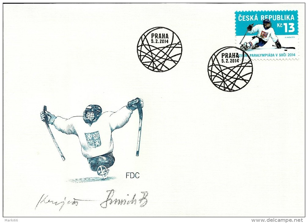 Czech Republic - 2014 - Winter Paralympic Games In Sochi - First Day Cover Signed By Stamp And FDC Designer And Engraver - FDC