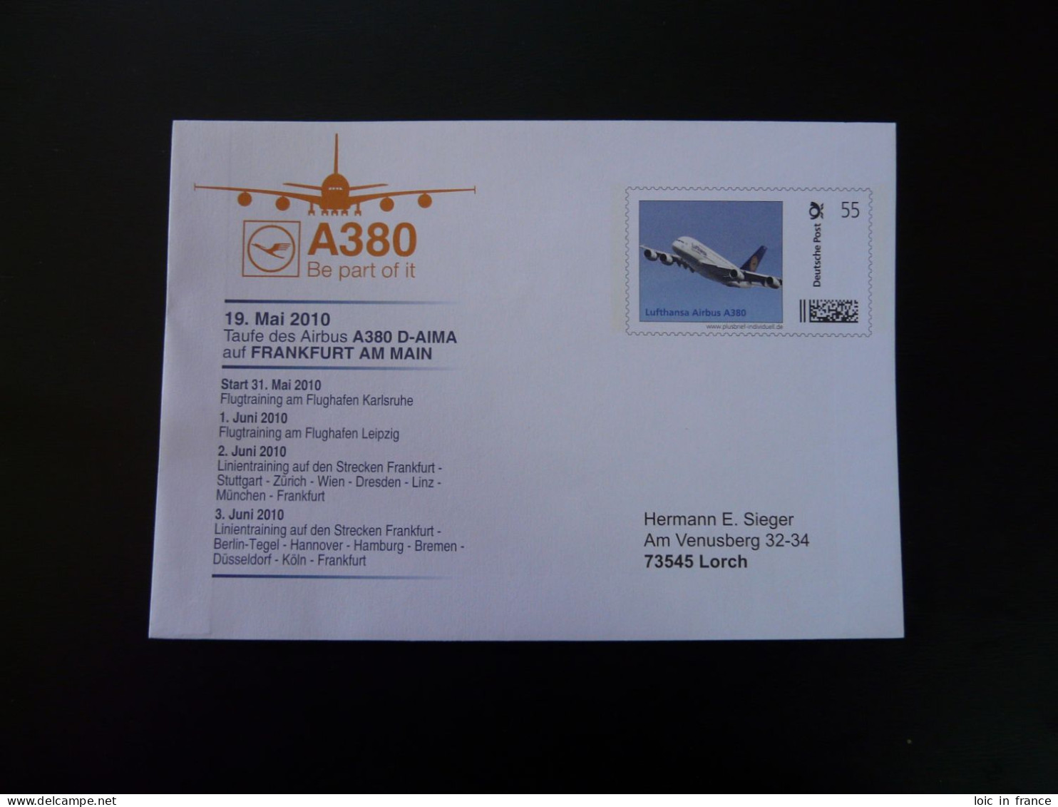 Entier Postal Plusbrief Stationery Taufe Des Airbus A380 Lufthansa 2010 - Enveloppes Privées - Neuves