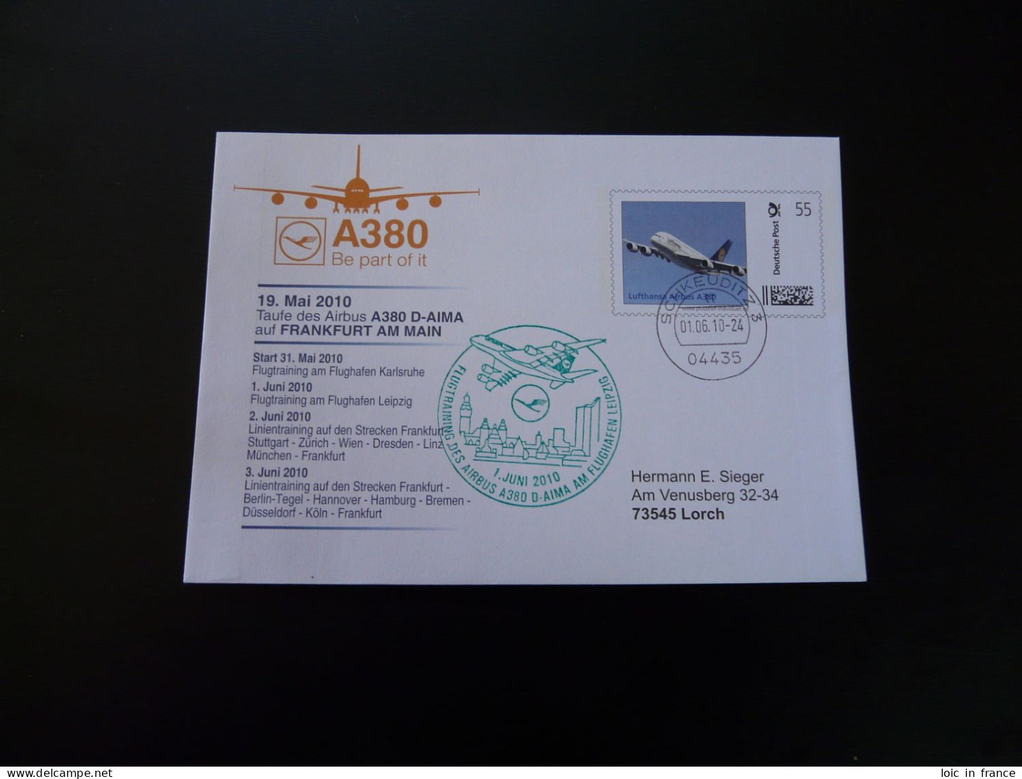 Entier Postal Plusbrief Stationery Taufe Des Airbus A380 Lufthansa 2010 (Leipzig) - Enveloppes Privées - Oblitérées