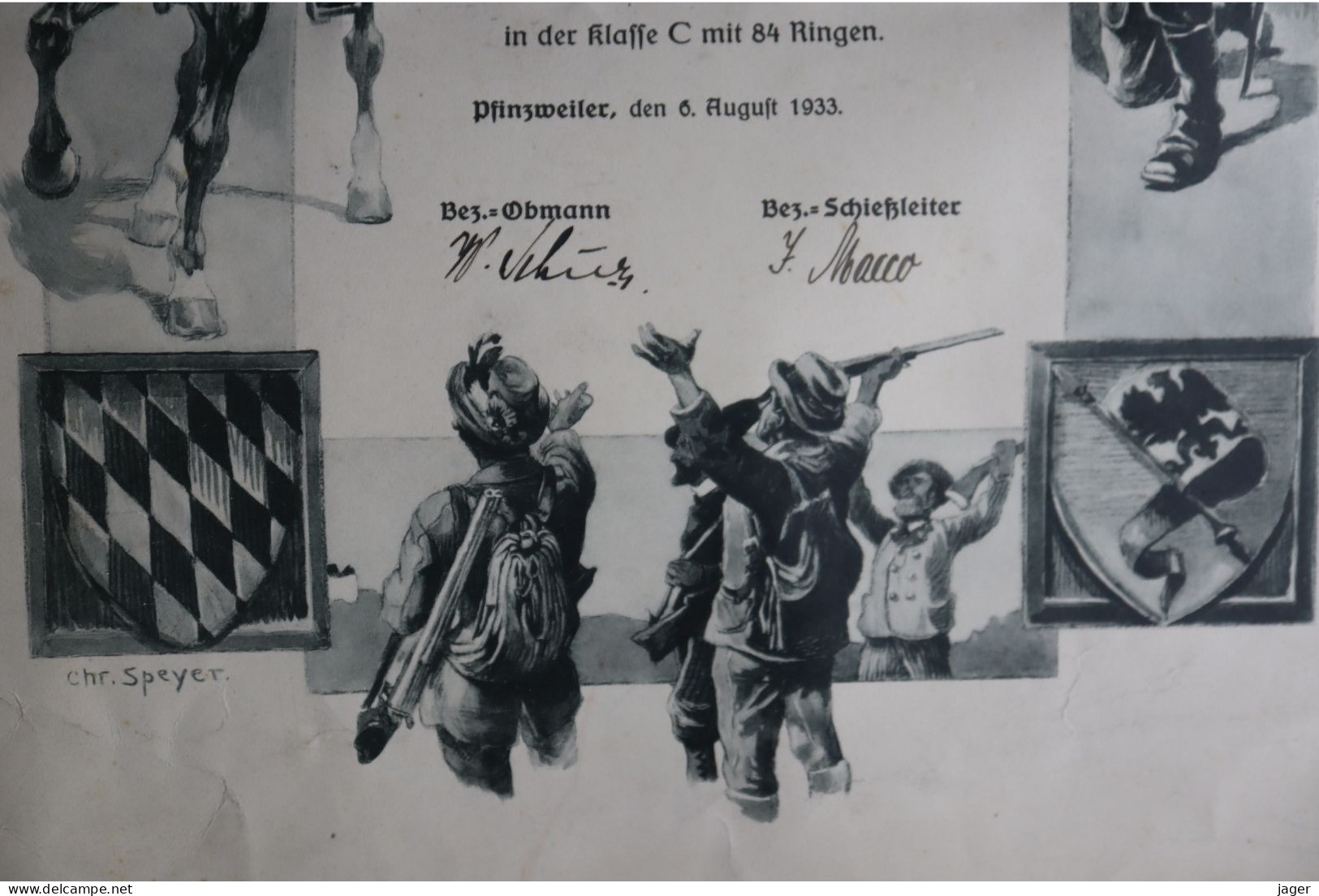 Diplôme Club De Tir Allemagne 1933 Pflinzweiler - Documenti