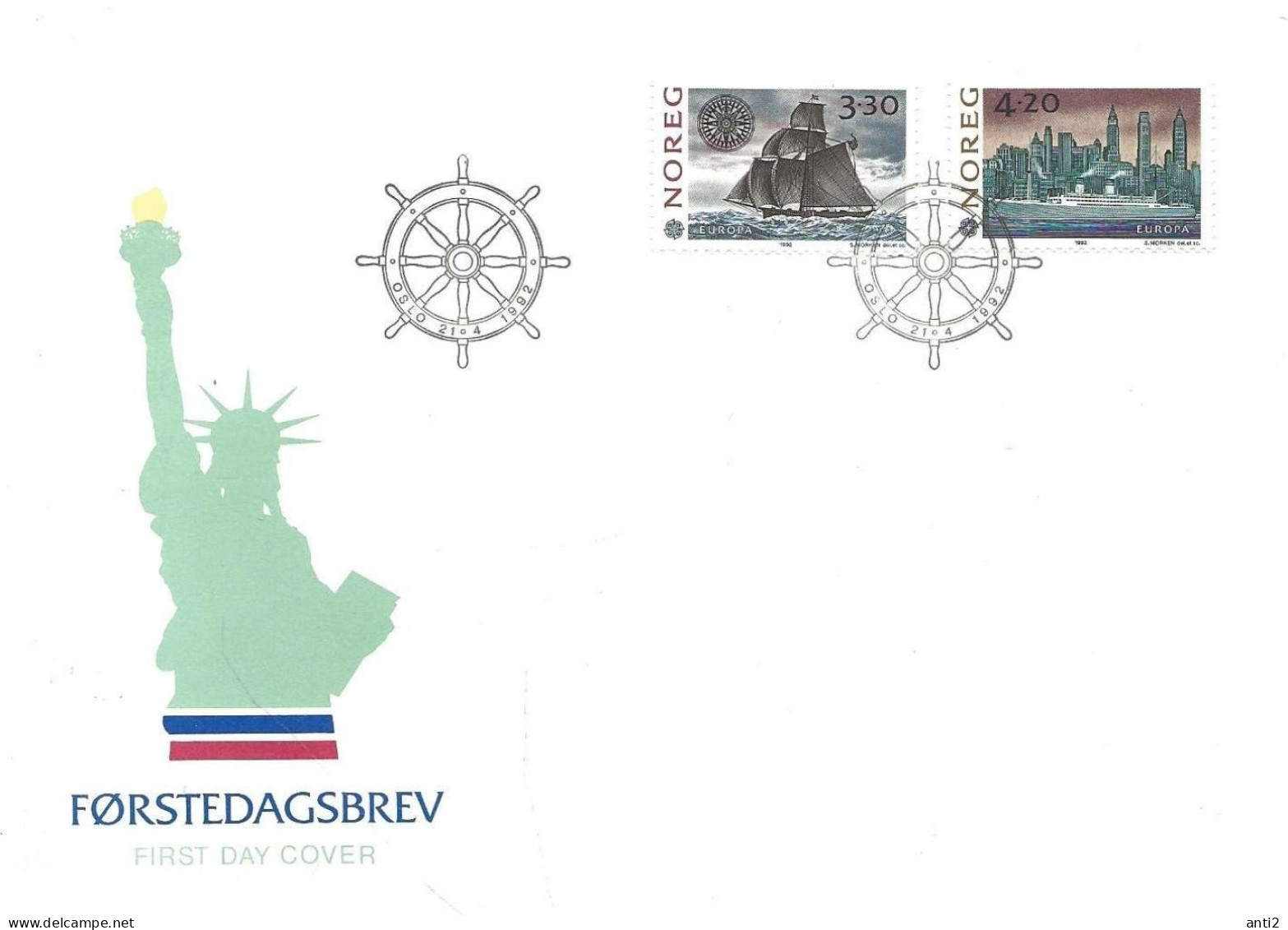 Norge Norway 1992 Europa: 500th Anniversary Of The Discovery Of America  Mi 1096--1097 FDC - Briefe U. Dokumente