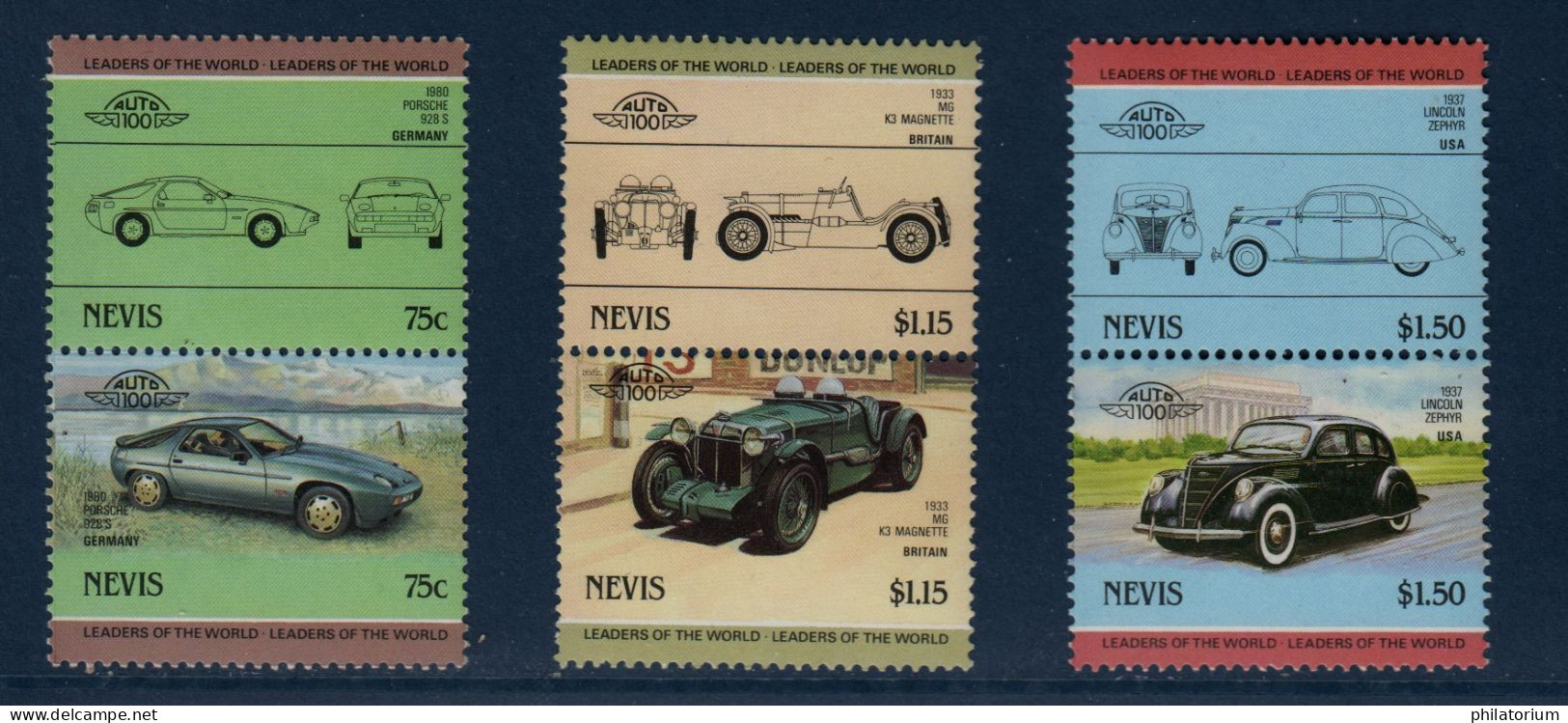 Nevis, YV , Mi 318 à 323, SG 330 à 335, Porsche, MG, Lincoln, - Anguilla (1968-...)