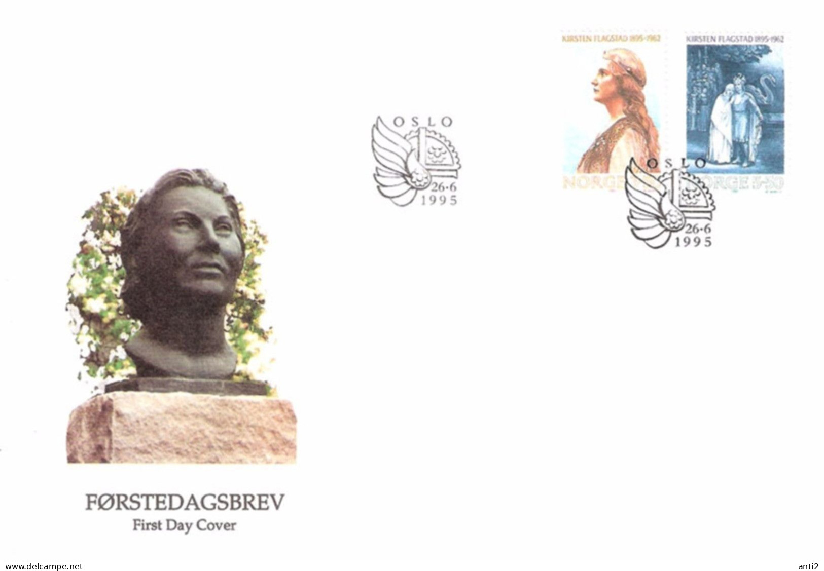 Norway Norge 1995 100 Birthsday Kirsten Flagstad   Mi 1183-1184 FDC - Brieven En Documenten