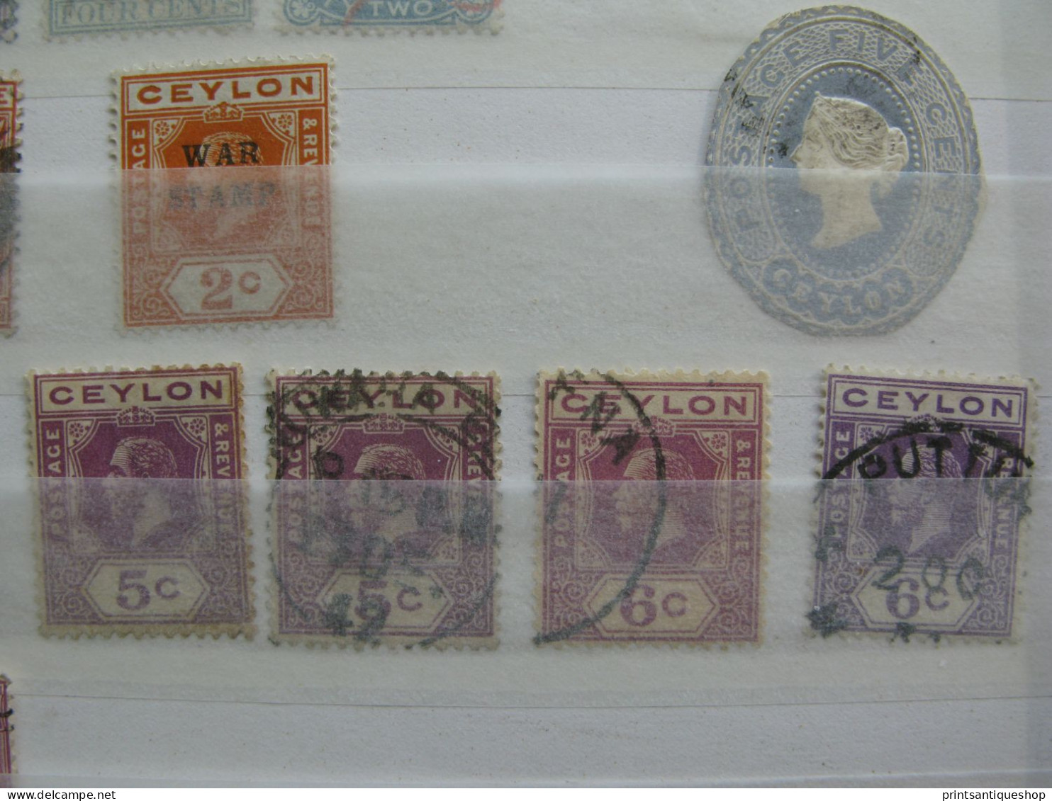 lot 3 pages CEYLON  KGV, Surcharge war stamp (# 57 Queen Victoria 1sh VIOLET CAT VALUE $19) Sri Lanka Free delivery