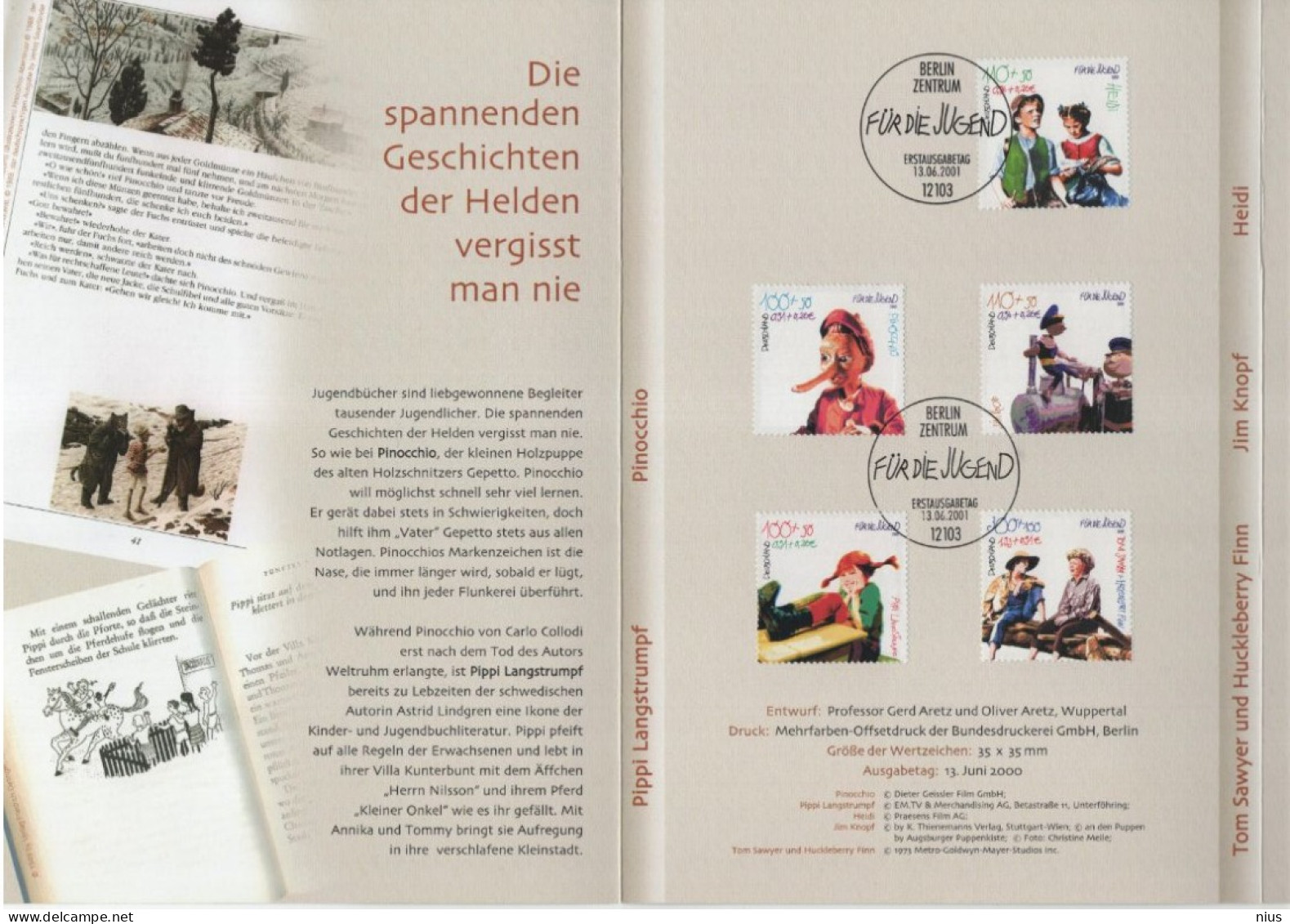 Germany Deutschland 2001 Für Die Jugend Figuren Aus Kinder & Jugendbüchern Children's Literature Kinderliteratur, Berlin - 2001-2010
