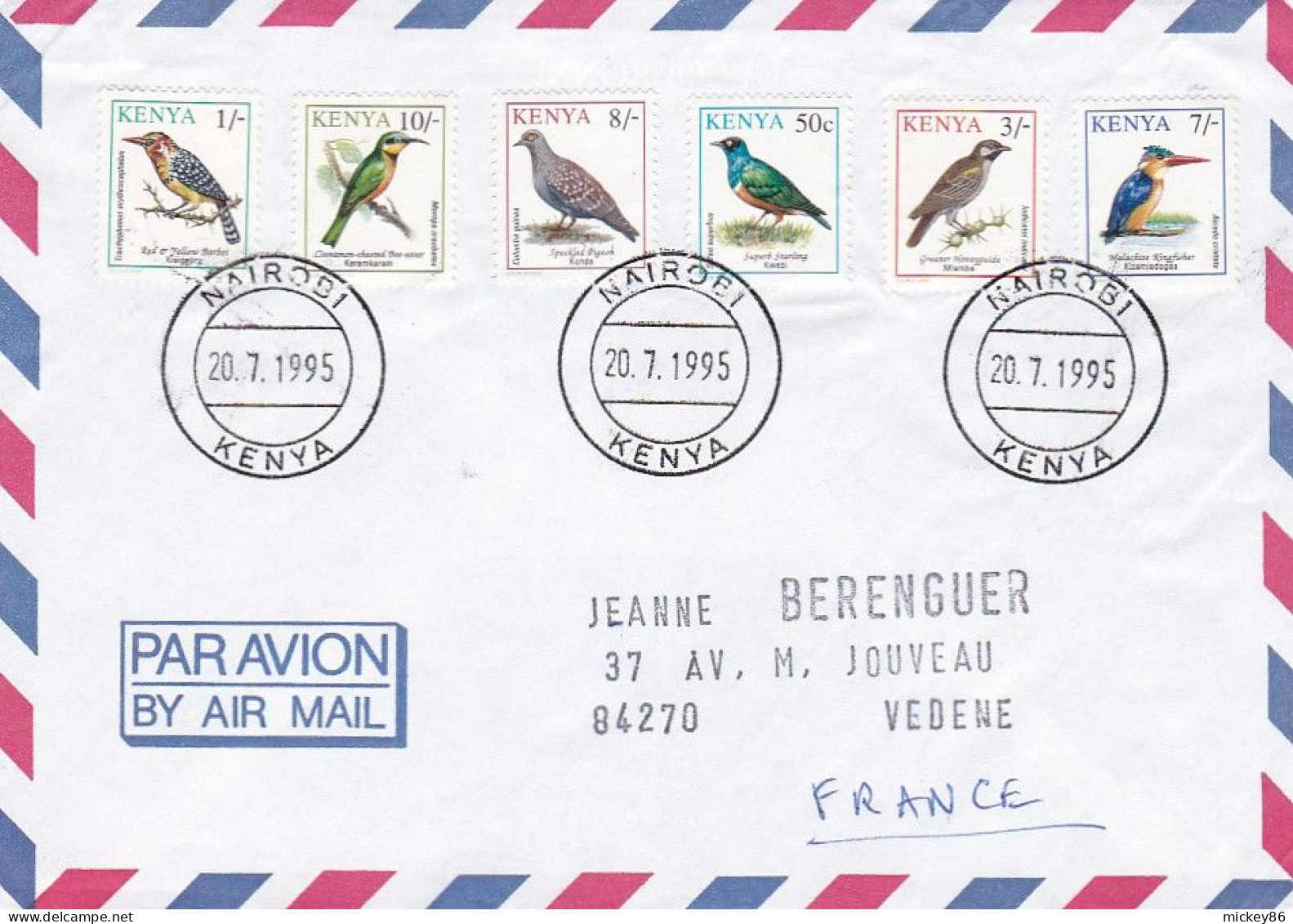 KENYA --1995--Lettre De NAIROBI   Pour VEDENE-84 (France)--timbres  Oiseaux (6 Valeurs)   ...Beau Cachet - Kenia (1963-...)