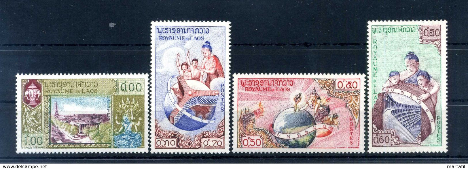 1958 LAOS SET MNH ** 51/54 Inaugurazione Palazzo UNESCO A Parigi - Laos