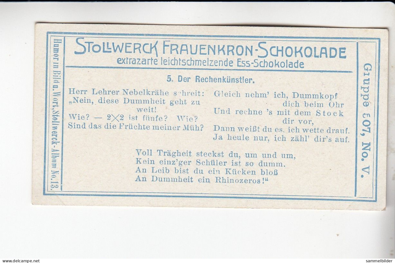 Stollwerck Album No 13 Aus Der Vogelperspektive  Der Rechenkünstler     Grp 507 #5 Von 1912 - Stollwerck