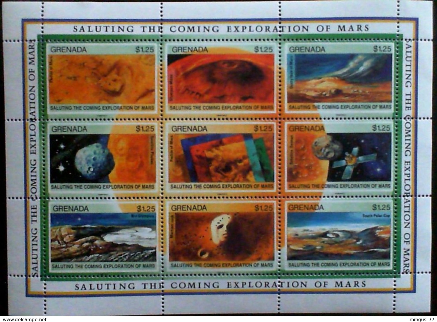 GRENADA , 1991.Mars Exploration And Malta Conference, Second Set. Sheetlet Of 9 Stamps. - Oceanië