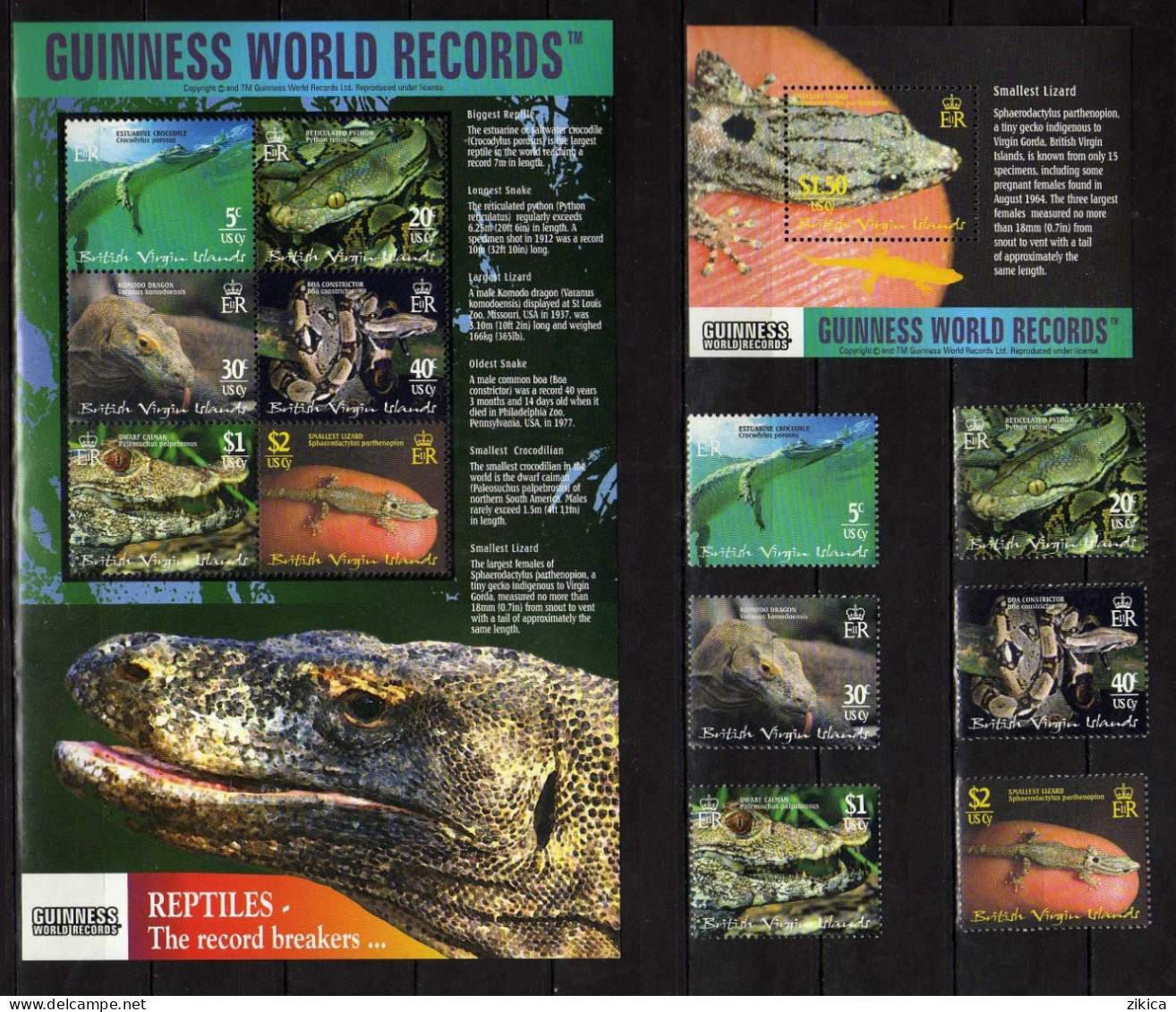 British Virgin Islands - 2002 Reptiles,Lizards Stamps M/S And S/S ( Full Serial ) MNH** - British Virgin Islands