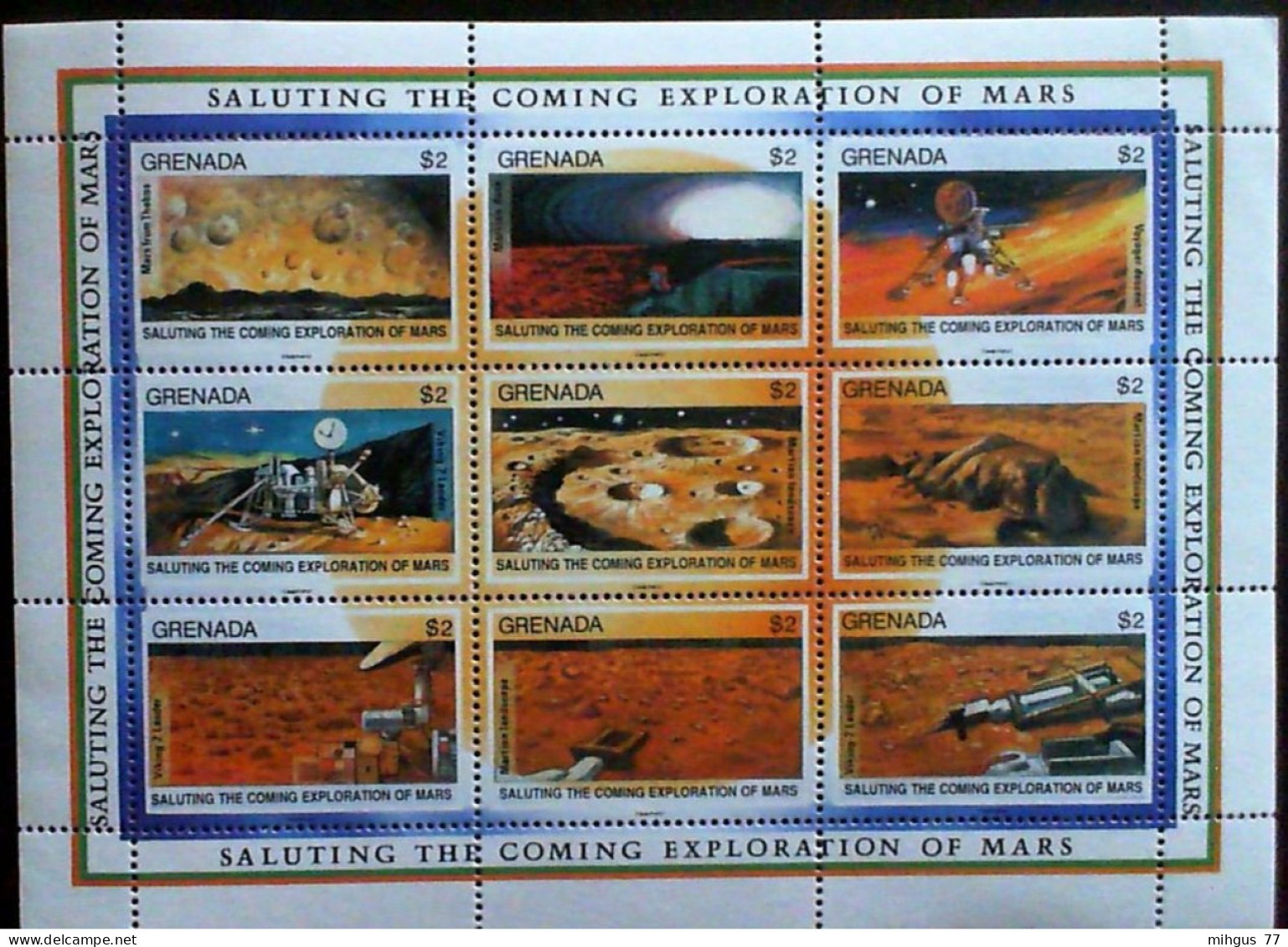 GRENADA , 1991.Mars Exploration And Malta Conference, Second Set. Sheetlet Of 9 Stamps. - Oceanië
