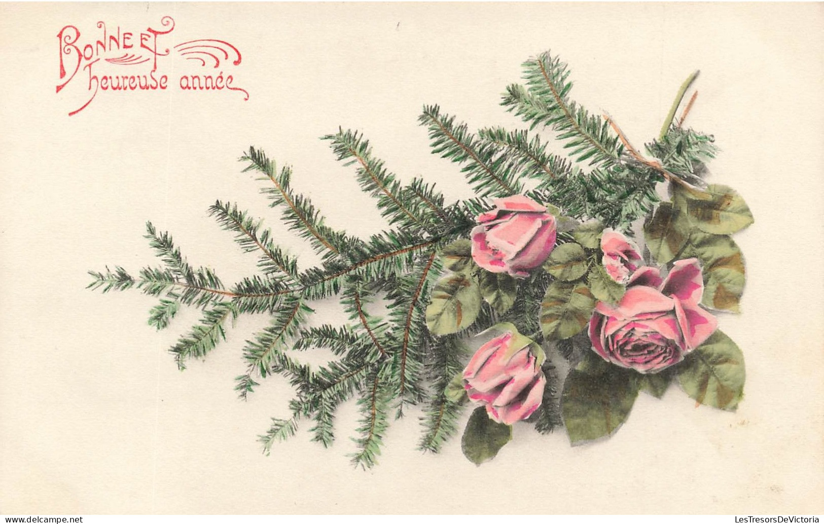 FLEURS - Bonne Et Heureuse Année - Roses Et Romarin - Carte Postale Ancienne - Blumen