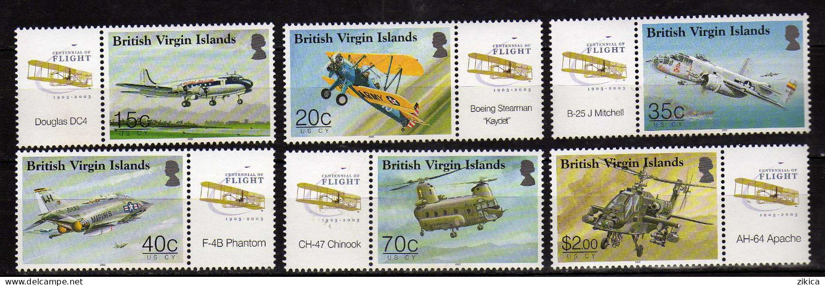 British Virgin Islands - 2003 The 100th Ann. Of The First Powered Flight By The Wright Brothers,plane,helicopter  MNH** - British Virgin Islands