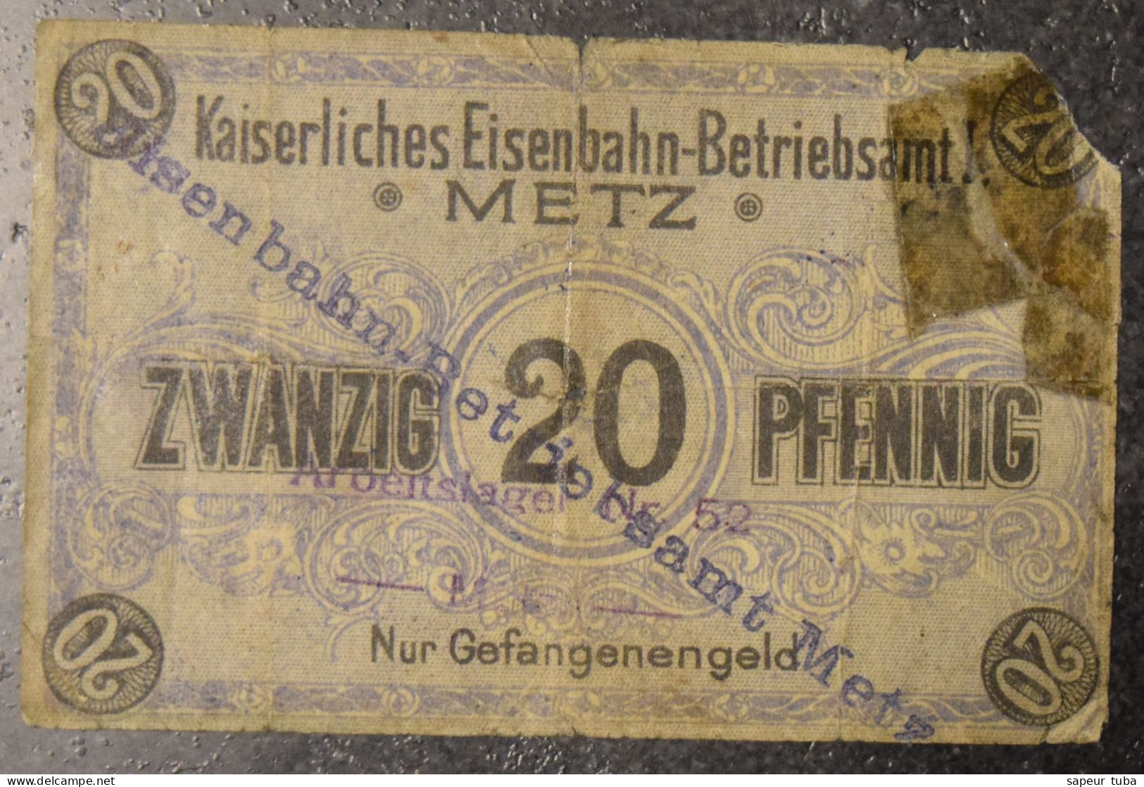 Billets De Nécessité RARE Notgeld Metz 20 ZWANZIG Pfennig 1917 LOTHRINGEN ANNEXION OCCUPATION MOSELLE - Primera Guerra Mundial