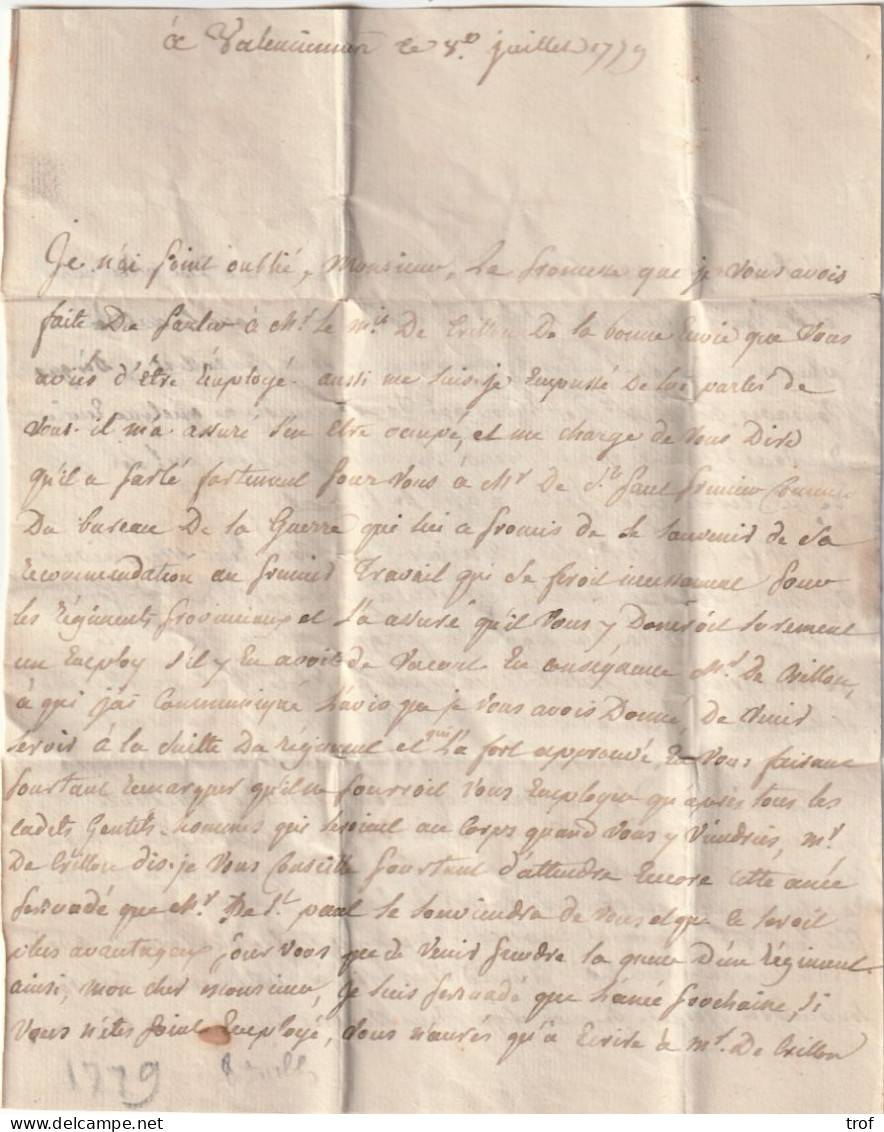 MP Valenciennes (Nord) Lettre Du 8 Juillet 1779 - ....-1700: Precursors