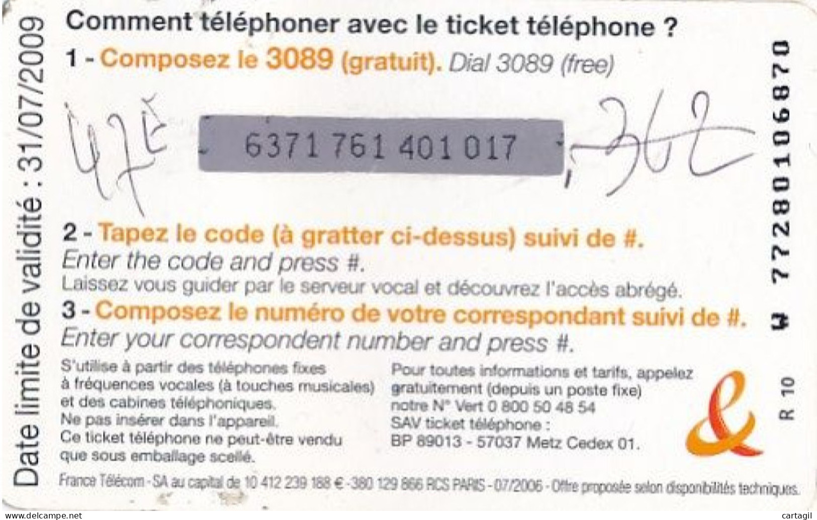 Ticket Téléphone France Europe 10€ (motif, état Etc  Voir Scans)+port - Altri & Non Classificati