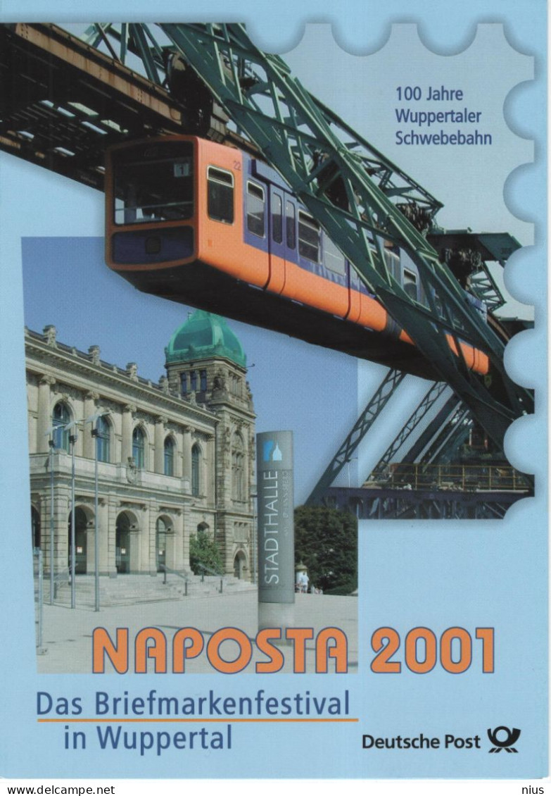 Germany Deutschland 2001 Wuppertaler Schwebebahn, Suspension Railway, NAPOSTA Philatelic Exhibition, Train Wuppertal - 2001-2010