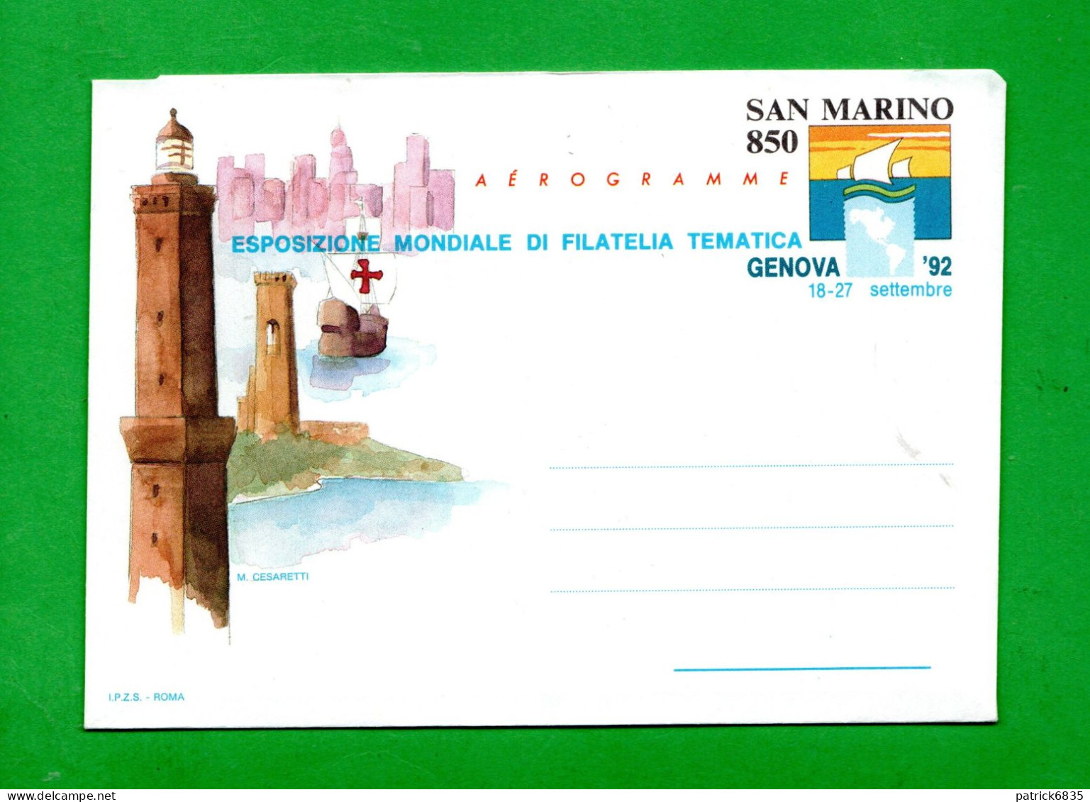 S.Marino **- 1992 - Aerogramma -  GENOVA 92  A 16 - Postal Stationery