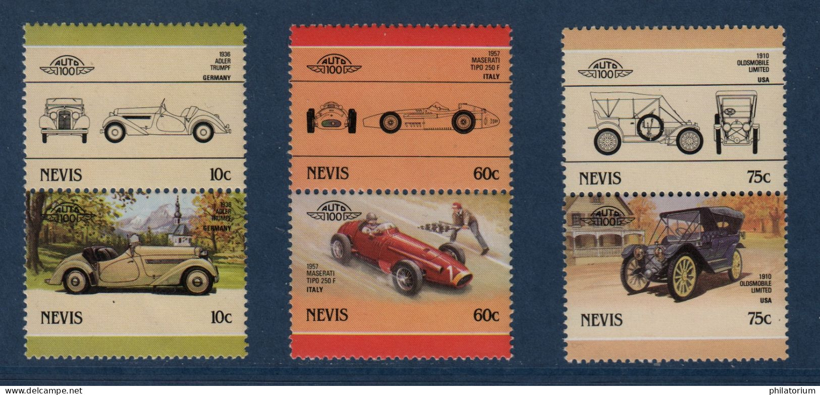 Nevis, YV , Mi, 348 à 353, SG, 360 à 365, Adler, Maserati, Oldsmobile, - Anguilla (1968-...)