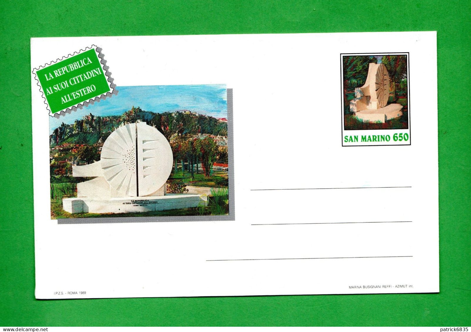 San. MARino - 1989 - Busta Postale, La Repubblica Ai Suoi Cittadini All'Estero,  £ 650. - Postwaardestukken