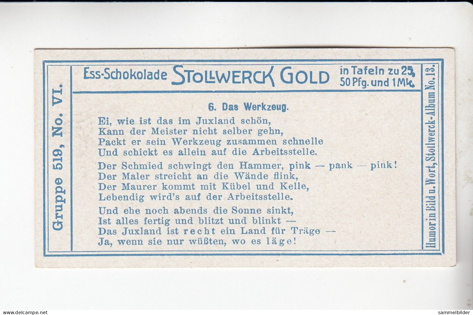 Stollwerck Album No 13 Jux   Das Werkzeug      Grp 519 #6 Von 1912 - Stollwerck