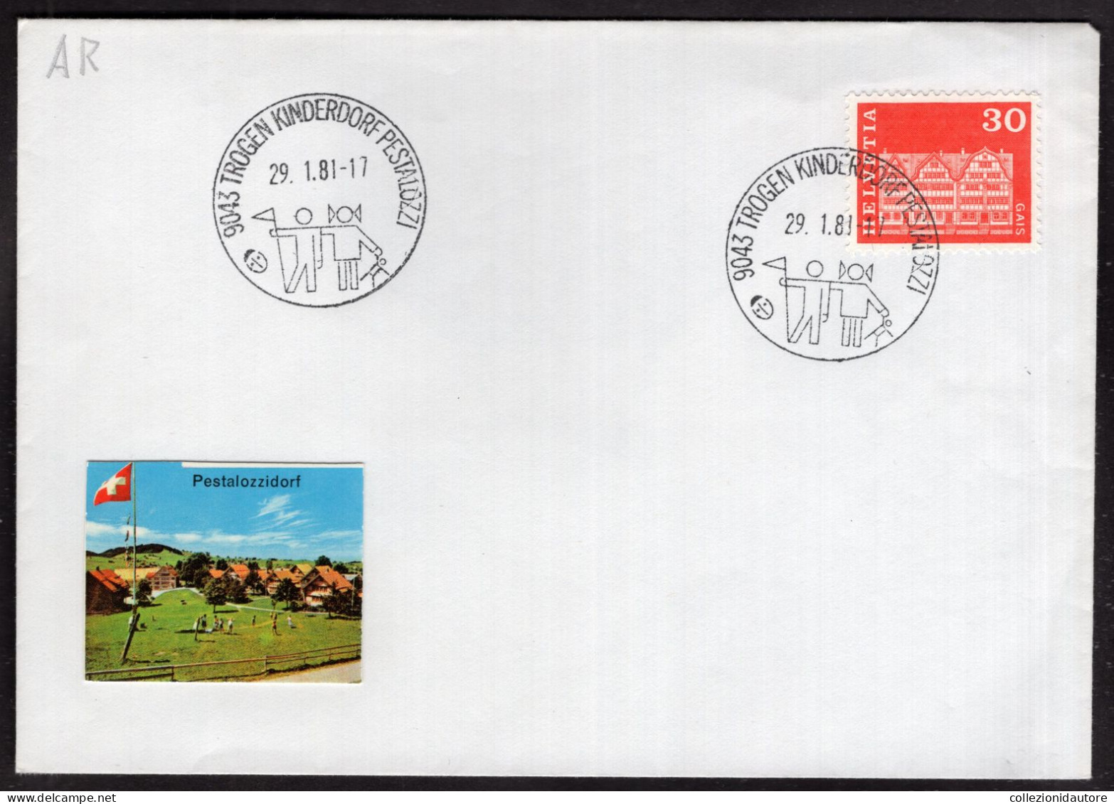 SWITZERLAND - TROGEN KINDERDORF PESTALOZZI  - AFFRANCATA CON ANNULLI DEL 29.1.81 - Storia Postale